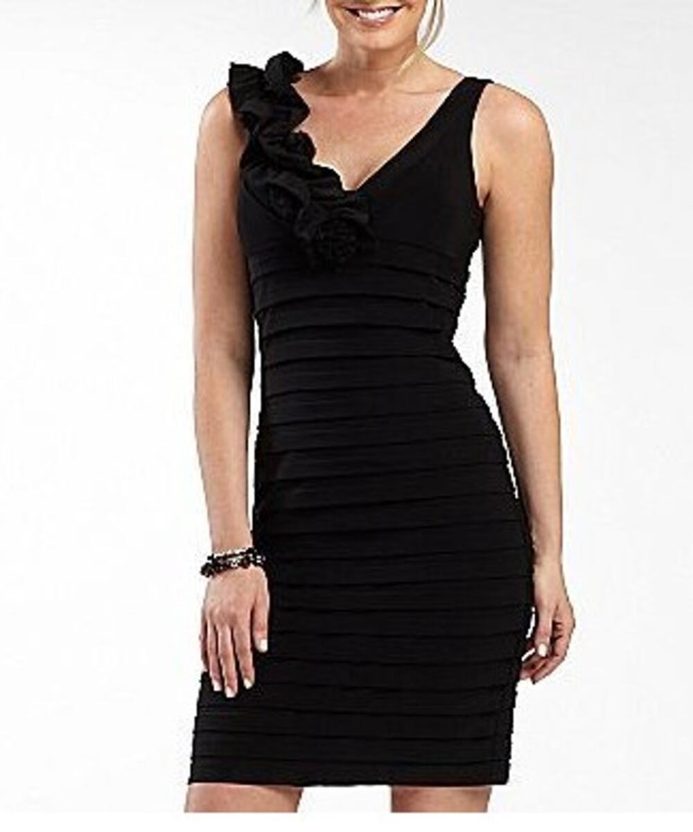 Scarlett Nite 16 Kittle Black Dress Shutter Pleat with Rosette Shoulder V Neck